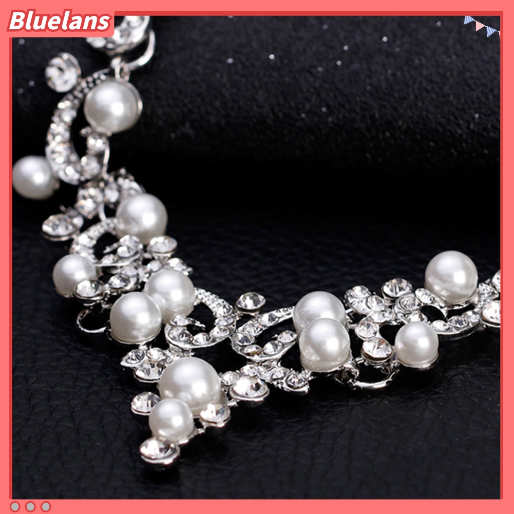 Bluelans Fashion Alloy Rhinestone Faux Pearl Necklace Earrings Women Bride Jewelry Set