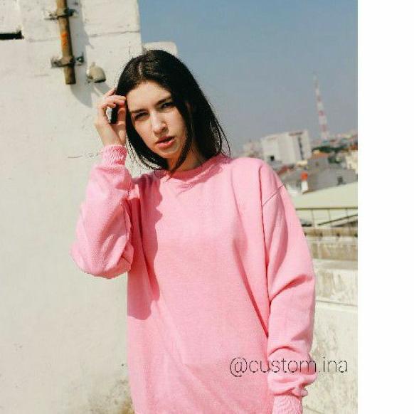 Hot Basic Sweater Polos Baby Pink Crewneck Sweatshirt Pria Wanita Size M - XXXL ~