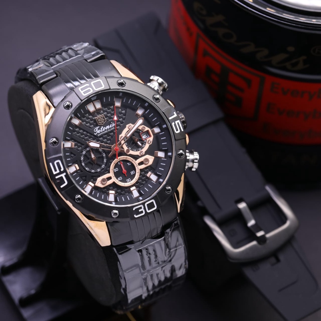 BEST SELLER JAM TANGAN PRIA TETONIS FM285 CHRONOGRAPH TALI RANTAI TANGGAL AKTIF FREE TALI RUBBER FREE PAPERBAG, BOX &amp; BATERAI || JAM TANGAN FASHION PRIA JAM TANGAN CEWEK MURAH