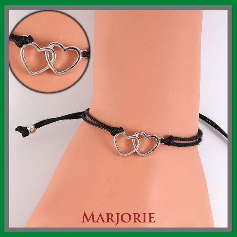 2 Pcs Fashion Ganda Bentuk Hati Gelang Adjustable Tenun Wanita Pria Gelang Pasangan Hadiah Perhiasan Aksesoris Sodoo-MJD