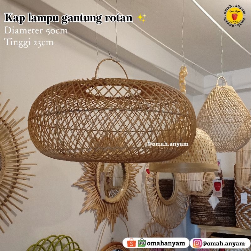 kap lampu gantung rotan | kap lampu gantung rotan vintage rustic aesthetic hias cafe restaurant