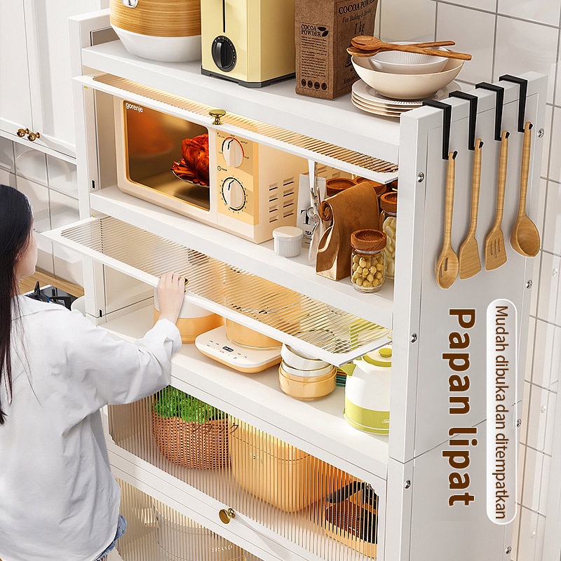 KAGK Rak Dapur  Lemari Perabot Lemari Dapur Microwave Rak Penyimpanan Multi-Layer Dengan Roda Pintu