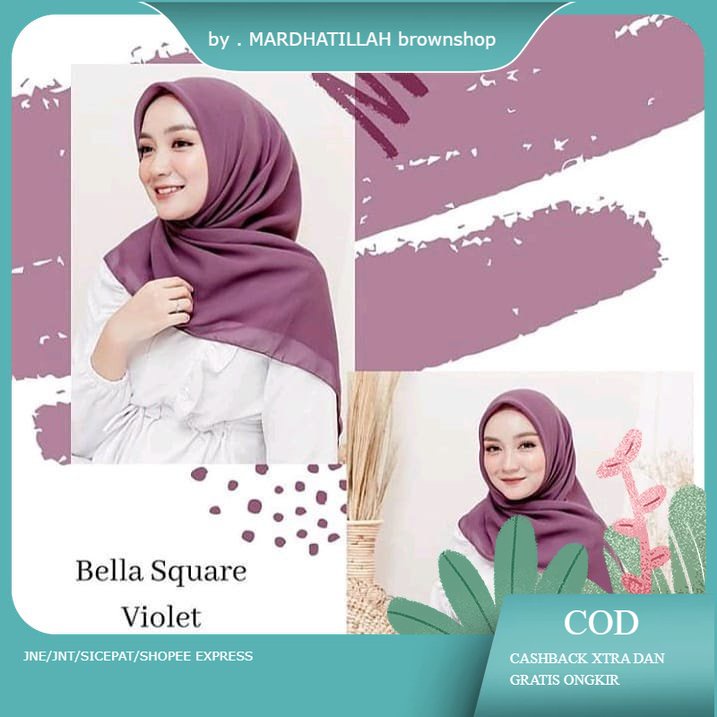kerudung jilbab segi empat BELLA SQUARE polos bahan double hycon ( pollycotton ) premium jahit tepi 