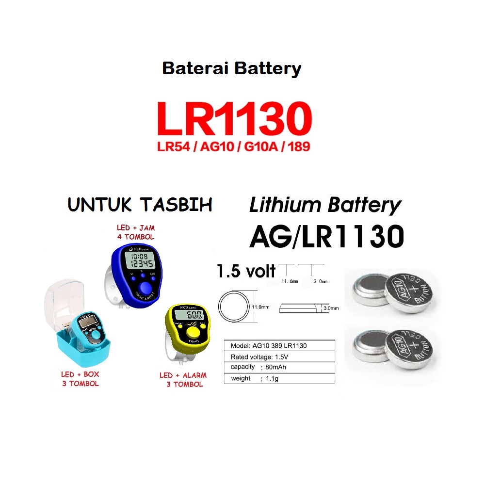 [1 Lembar isi 10 pcs] - Baterai Battery GP389 LR1130 SR54 AG10 389A 1130 kancing button cell - Padasamah