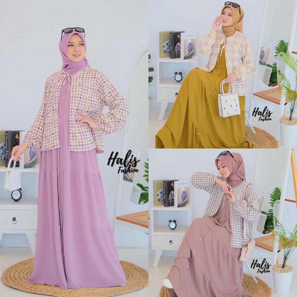 Set outer RAHMA ORI halis KARTINI KARTIKA BLEZER setelan terbaru muslim remaja wanita elegan style one set terkini motif kotak kotak