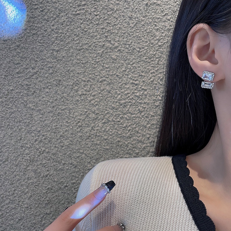 Anting Tusuk Sterling silver 925 Desain Geometri Hias Zircon Untuk Wanita