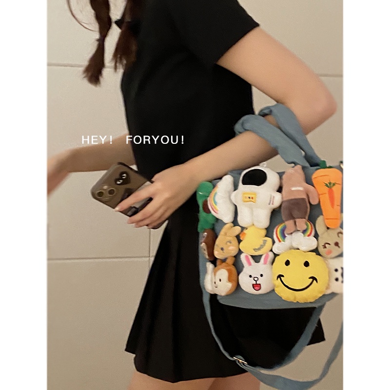 Suhao niche tas desain kartun wanita 2021 baru trendi fashion gadis tas lucu gaya Barat tas messenger bahu tunggal
