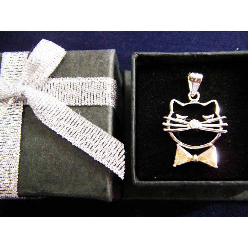 Liontin Perak Asli Lapis Emas Putih - Liontin Kucing - GL007