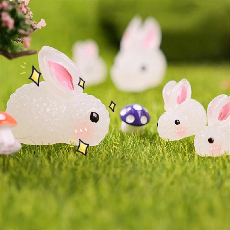 5 Pcs Miniatur Kelinci Bahan Resin Warna Putih Untuk Dekorasi Pot