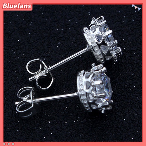 Anting Stud Desain Mahkota Lapis Perak Aksen Berlian Imitasi Untuk Wanita
