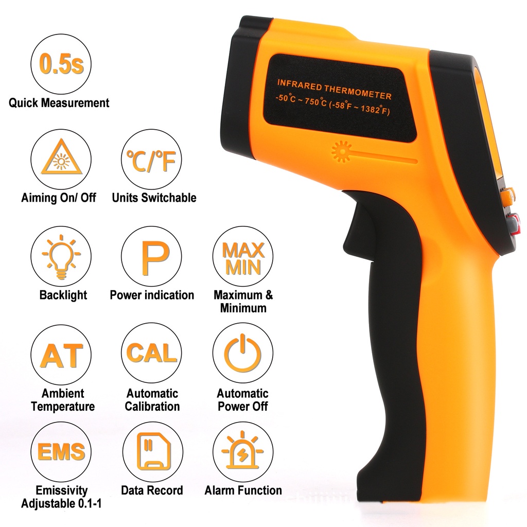 GM320 Thermometer Infrared Digital Termometer Industri IR Infra Red Laser Tembak Thermo Termo Gun