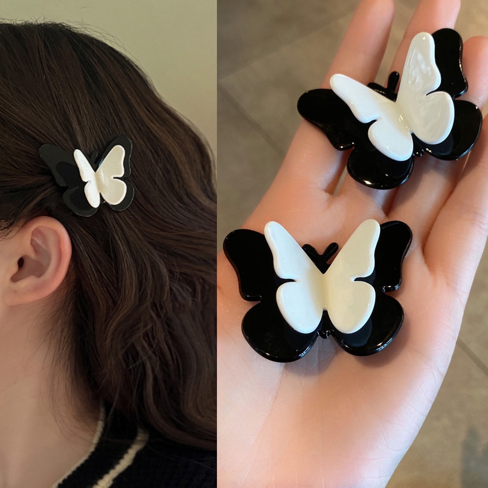 Jepit Rambut Model Butterfly Warna Hitam Dan Putih Gaya Retro Perancis Untuk Wanita