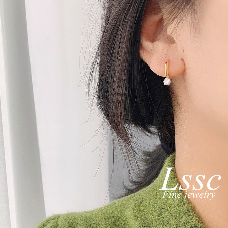 Anting Titanium Anti Karat Korea Permata Satu Emas 18K Mewah Aksesoris Perhiasan Wanita