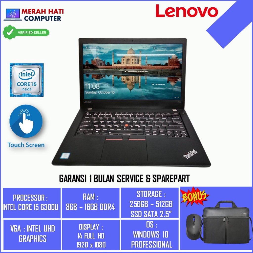 Laptop Lenovo Thinkpad T460/T470/T480/T490/T490S INTEL CORE i5 8GB SSD 512GB Windows 10 pro Bergaransi