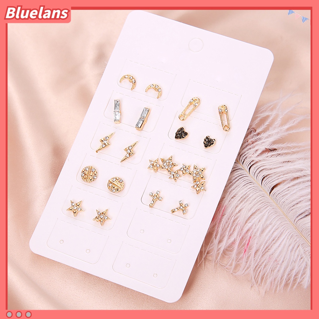 9 Pasang Anting Stud Geometris Bahan Alloy Untuk Dekorasi Ulang Tahun Wanita