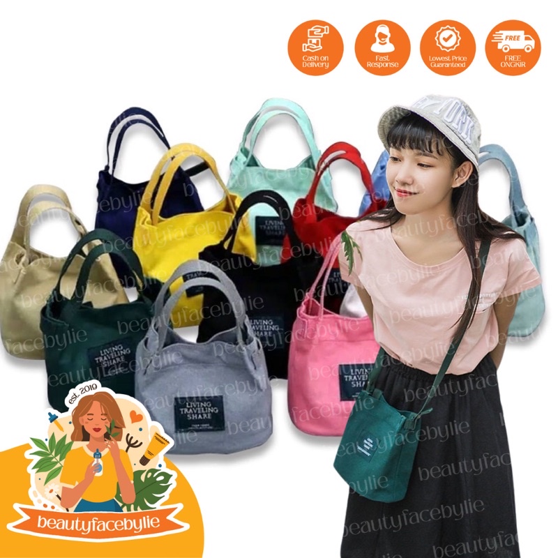 Totebag Wanita Mini Tote Bag Living Traveling Tas Selempang Kanvas