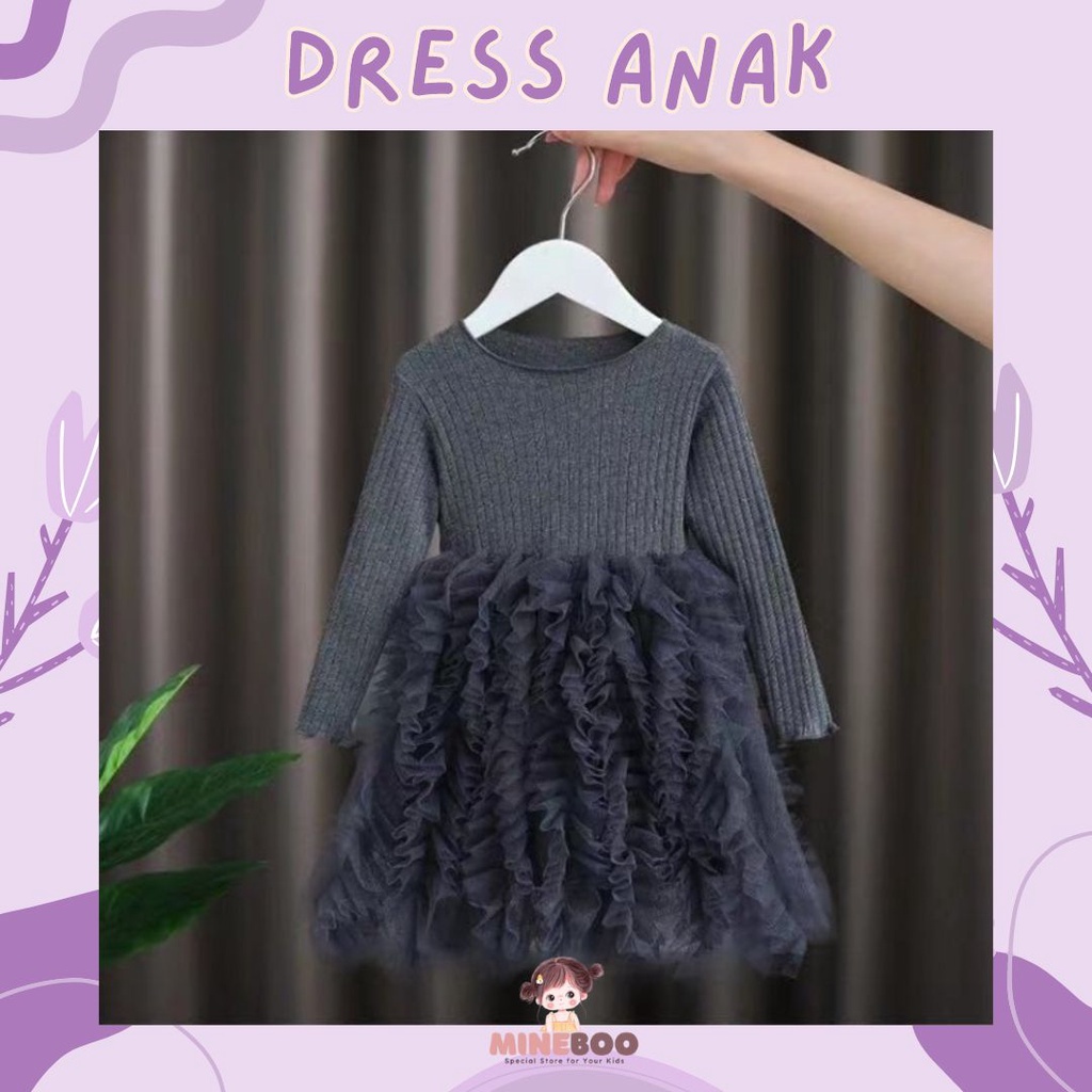 mineboo -  DRESS WINTER RIBB EBV Anak Perempuan Import Baju Anak Perempuan Import Dress Bayi Perempuan