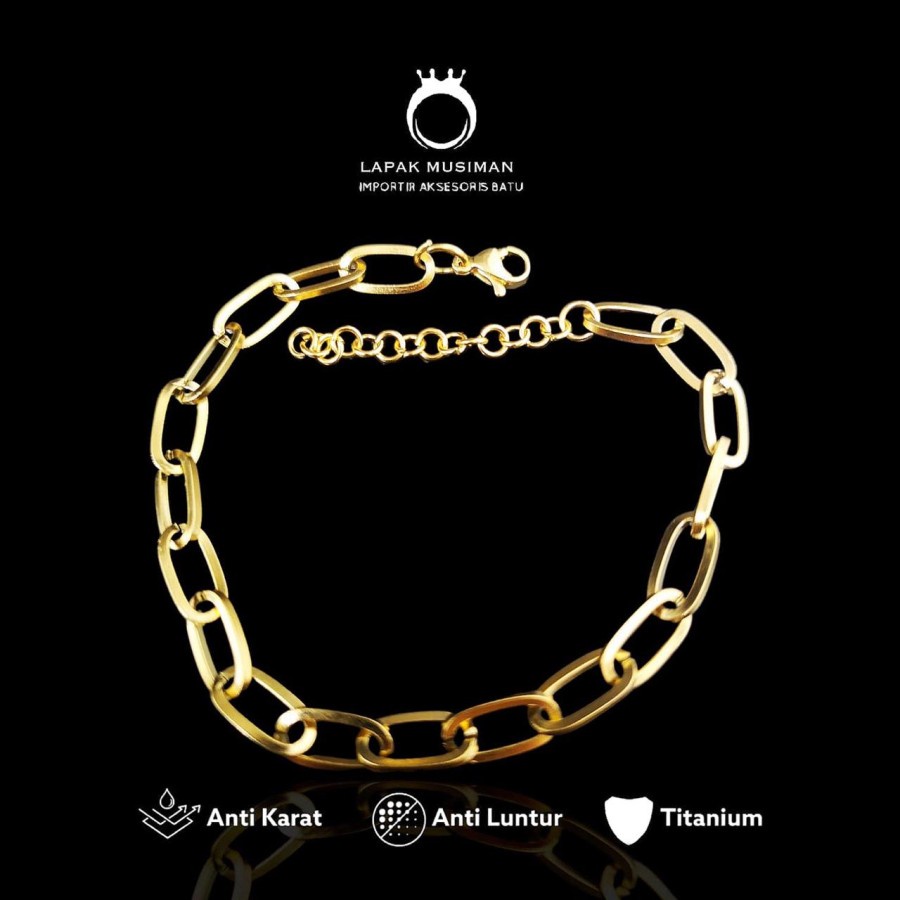 [Bayar Di Tempat] Gelang Titanium Wanita Model Paper Clip Warna Emas Anti Karat