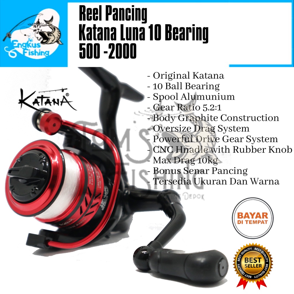 Reel Pancing Katana Luna 500 - 2000 (10 Bearing) Bonus Senar Spool Alumunium - Engkus Fishing