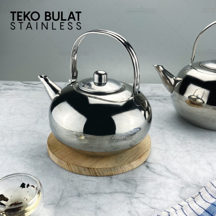 Teko Bulat Stainless Dengan Saringan 1.2L Tea Pot Ceret Air Panas Teh Teapot Tea Pot Coffee Kettle