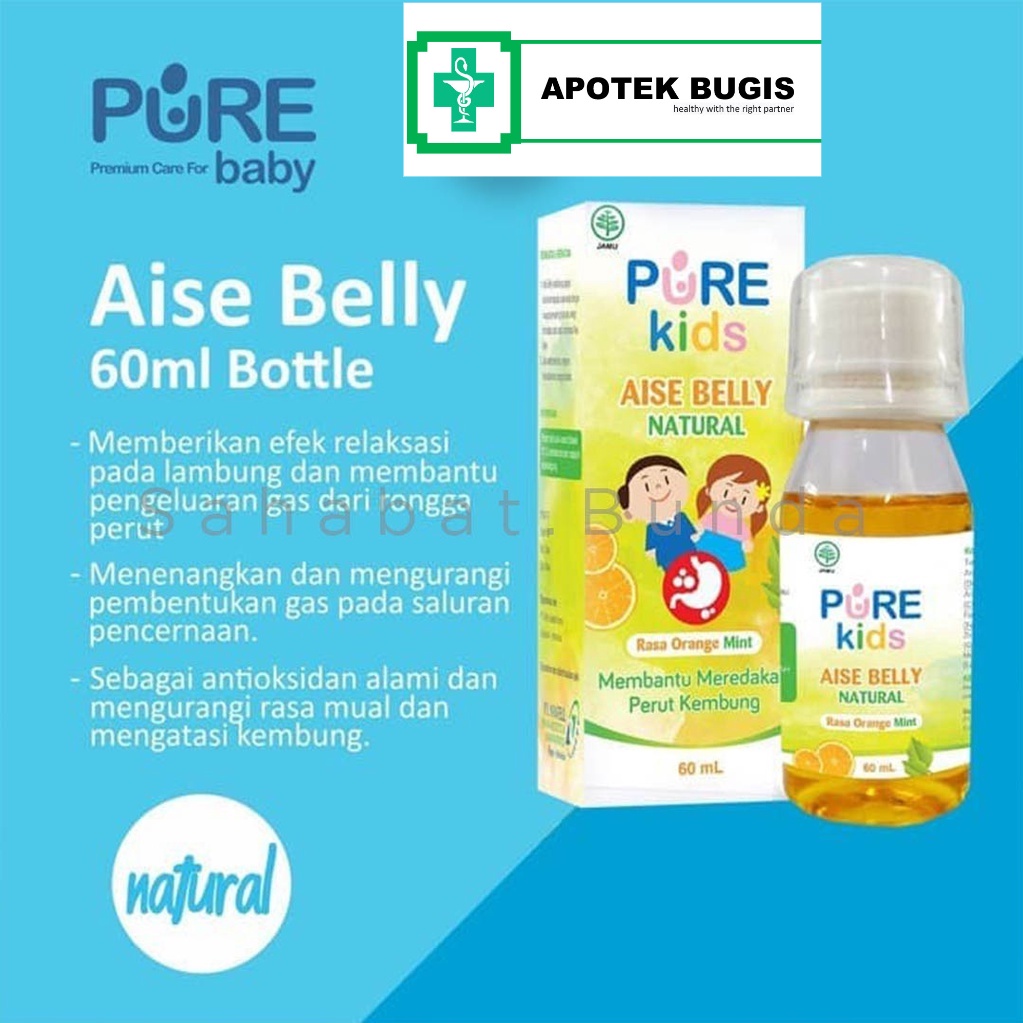 Pure Kids Aise Belly Natural | Sirup botol | sachet Herbal Pereda Perut Kembung |60 ml