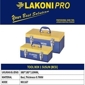 Tool Box 1 Susun (Besi) 380X185X110Mm - Lakoni Pro 901167/Tool Box