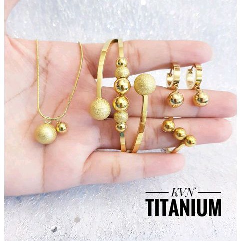 Set Perhiasan Wanita Titanium Bola Gold 1710d