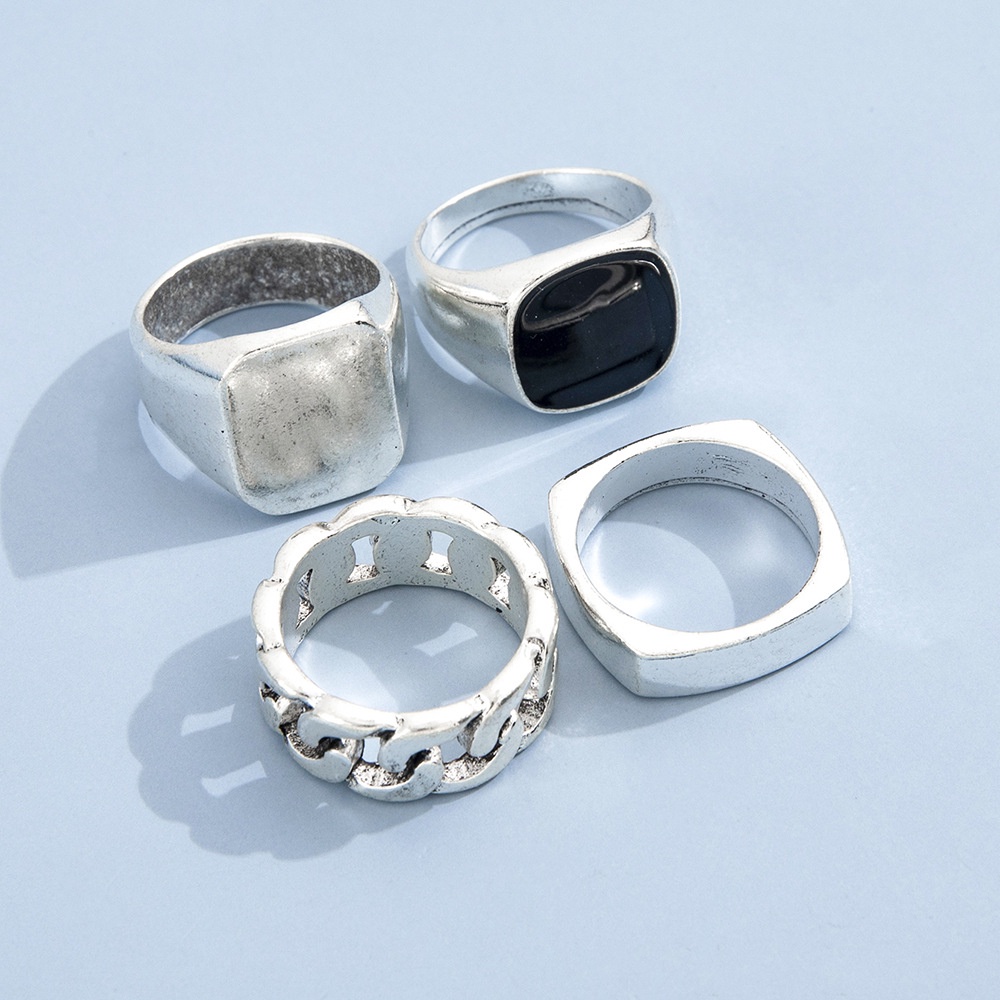 Set Cincin Bahan Metal Gaya Retro Untuk Pria