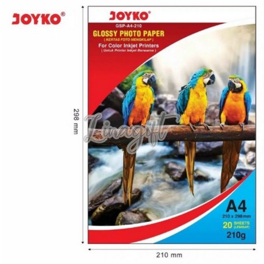 ( Pak 20 Lembar ) JOYKO KERTAS FOTO - GLOSSY PHOTO PAPER A4 200 GSM / WATERPROOF FOLDER FOTO