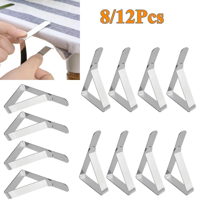 8 / 12Pcs Klip Penjepit Taplak Meja Bahan Stainless Steel Anti Slip / Karat Untuk Pernikahan / Camping