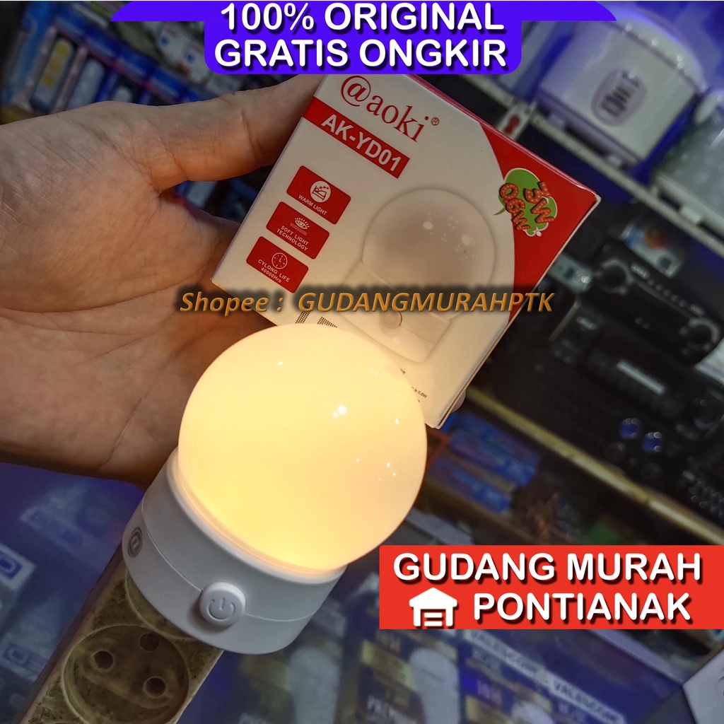 Lampu Tidur 3W dan 0.6W Cahaya Putih Dan Kuning Aoki AK YD01 ORIGINAL