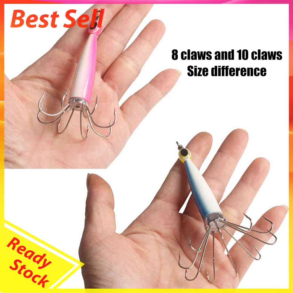 Umpan Pancing Hard Bait Bentuk Cumi-Cumi Menyala Dengan Kail