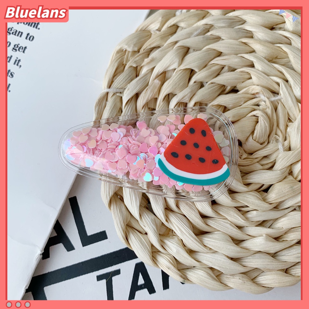 bluelans♘Fashion Baby Girl Fruit Pattern Quicksand Sequin Bang Hair Clip Hairpin Headwear