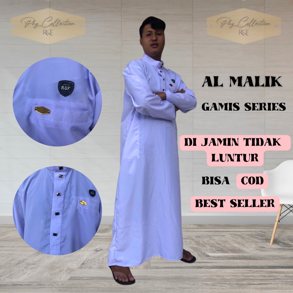 AL-MALIK Gamis Jubah Muslim Pria Dewasa Jubah Mewah Berkualitas Gamis Polos Laki Laki Dewasa Jumbo Ukuran S M L XL XXL XXXL