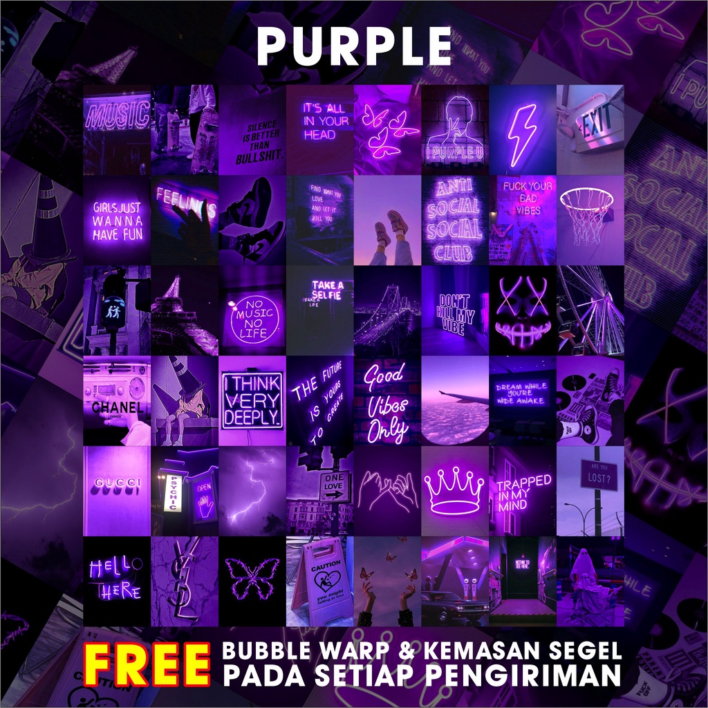 ( 48 PCS ) Poster Dinding Aesthetic bundle Purple | Dekorasi Kamar Aesthetic