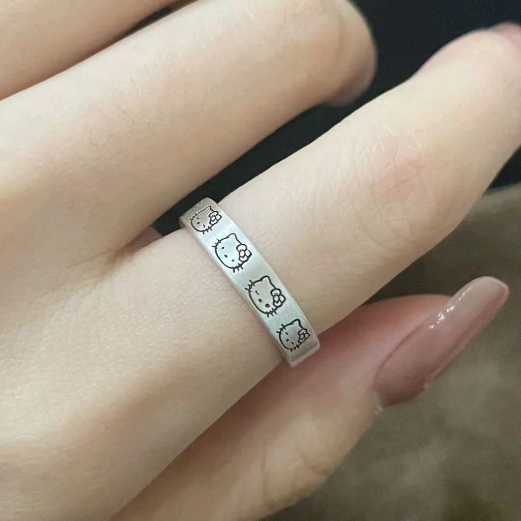 Cincin Pasangan Model Terbuka Adjustable Motif Hello Kitty Untuk Pria Dan Wanita