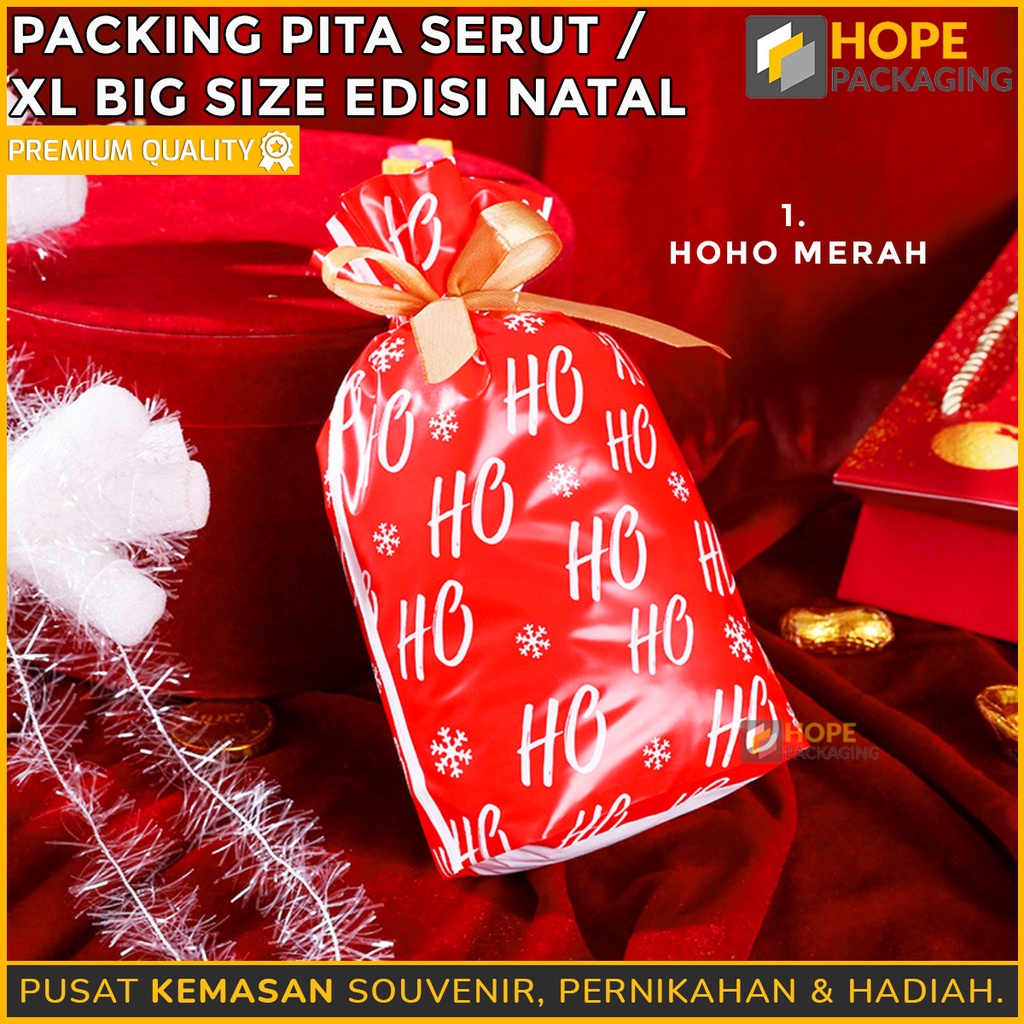 Packing Serut Spesial Natal 30 x 40 x 3 cm / Tahun Baru Pita Ukuran Besar  Plastik Serut Cookies Coklat big size