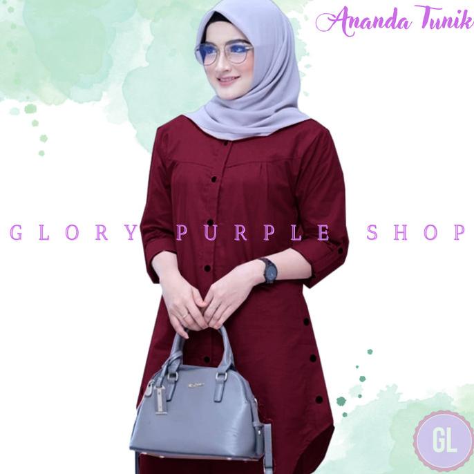 ANANDA tunic/baju atasan tunik/baju tunik terbaru/baju muslim wanita - L, MAROON