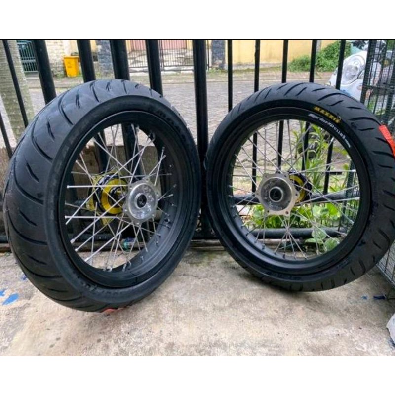 BanSet SuperMoto Klx230Cc Ukuran 300+350-17 Ban Tubles Siap Pakai/ Velg Klx 230Cc