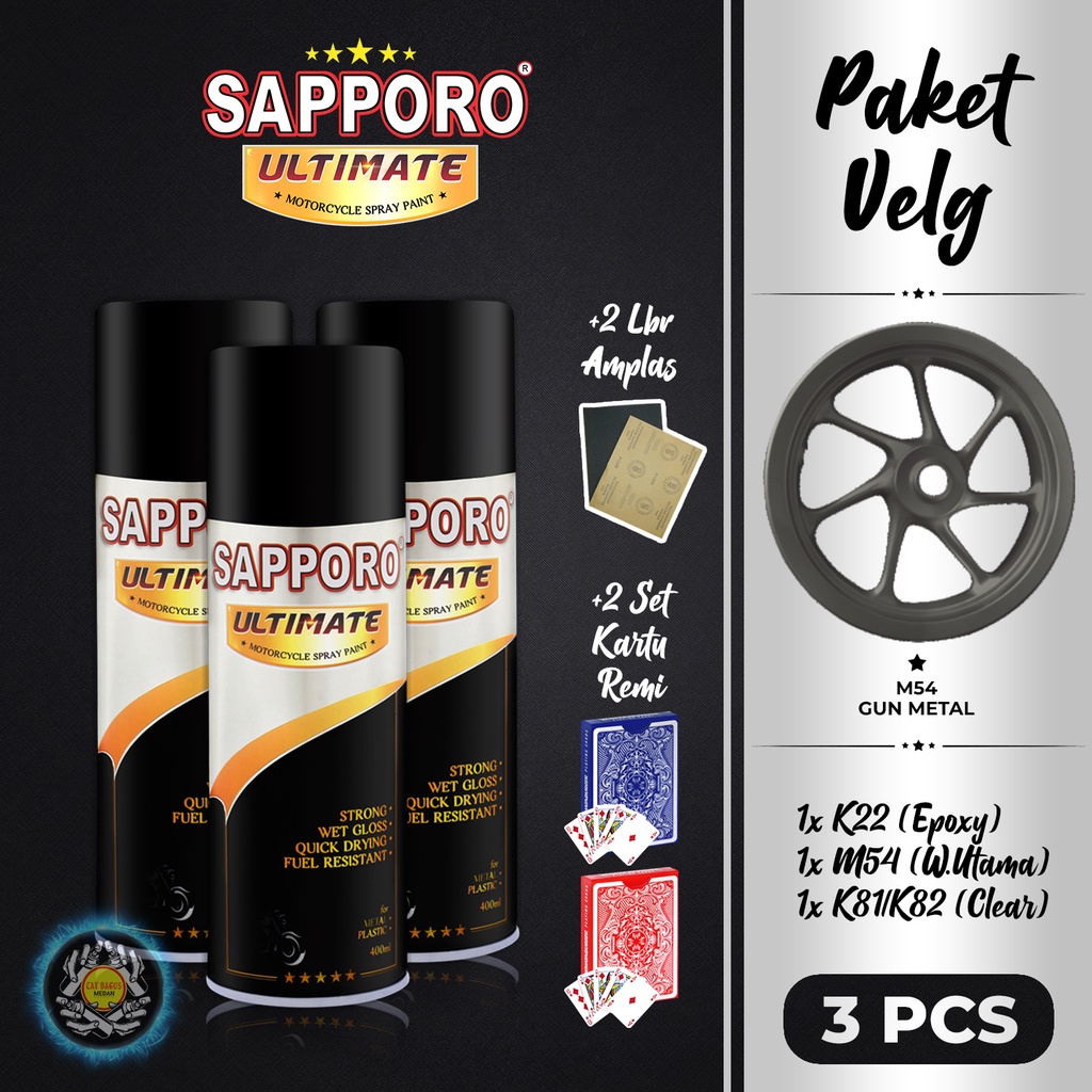 PAKET VELG M54 GUN METAL CAT SEMPROT SAPPORO ULTIMATE 400 ML CAT MOTOR AEROSOL PYLOX ABU ABU TUA SCO