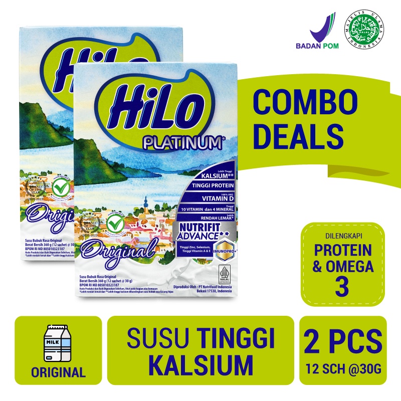 

Twin Pack - HiLo Platinum Original 360 gram (12 Sachet) - Susu Tinggi Kalsium Lebih Rendah Lemak