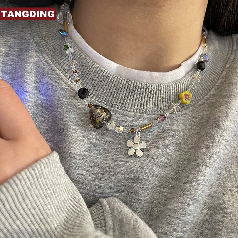 【COD Tangding】Kalung Choker Rantai Klavikula Hias Kristal Bunga Hati Gaya Retro Korea Untuk Wanita