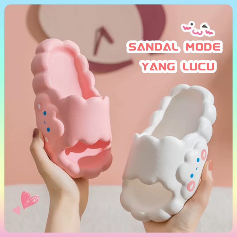 Sandal slop wanita kekinian import Sandal awan anak perempuan jelly terbaru anti slip Sandal rumah tebal nyaman empuk murah