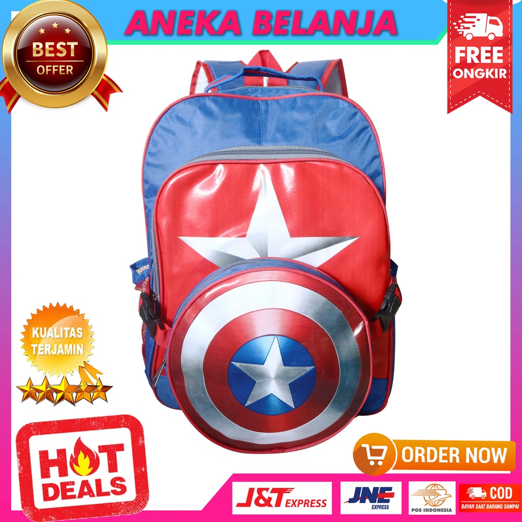 NEW Tas 2 in 1Captain America Ransel Sekolah Anak Cowok Bisa Jadi Tas Selempang Anak Cowok PAUD TK SD