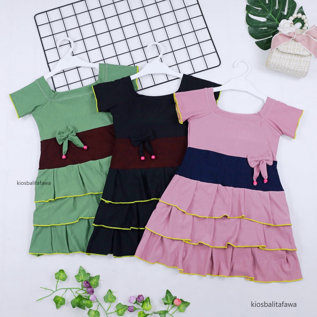 Dress Nayla uk 4-5 Tahun / Dres Pesta Baju Polos Anak Perempuan Motif Polos Garis Batik Lucu Murah