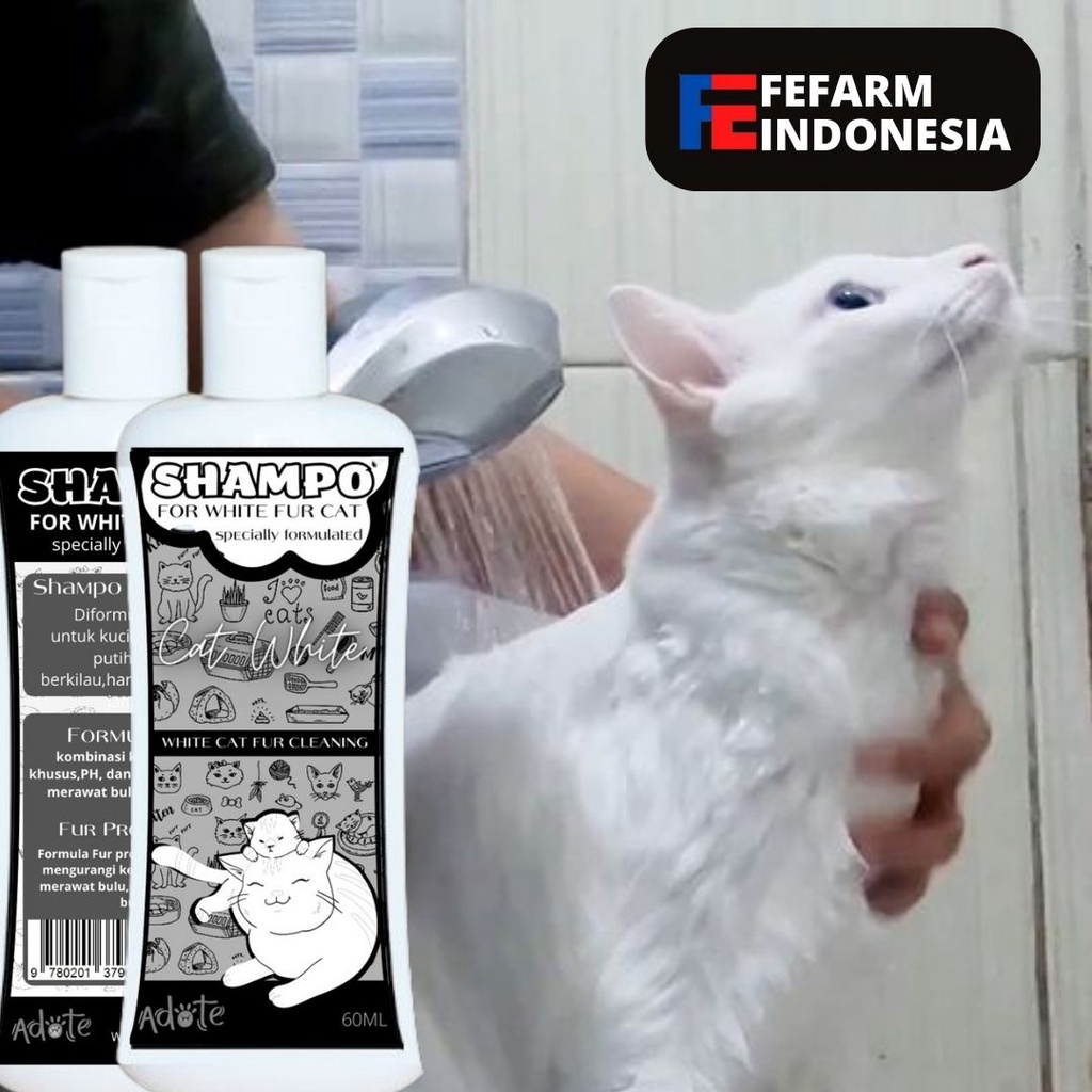 Shampo Kitten Adult Kucing Bulu Putih Shampoo Pemutih Bulu CAT WHITE Anti Rontok Lepek dan Jamur FEFARM