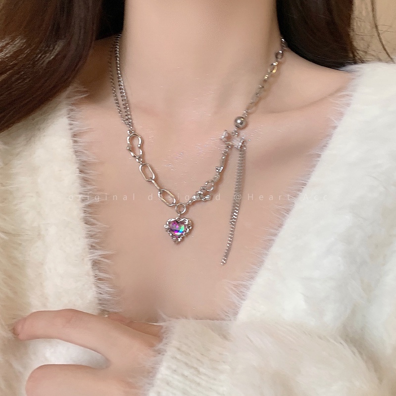 Kalung Rantai Liontin Hati Hias Kristal Zircon Ala Harajukuretro Untuk Wanita