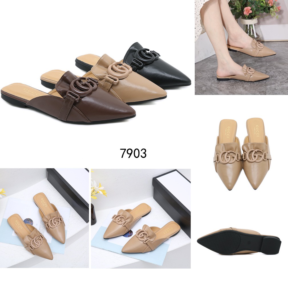 GC Leather Double G Logo Flat Heel Shoes 7903