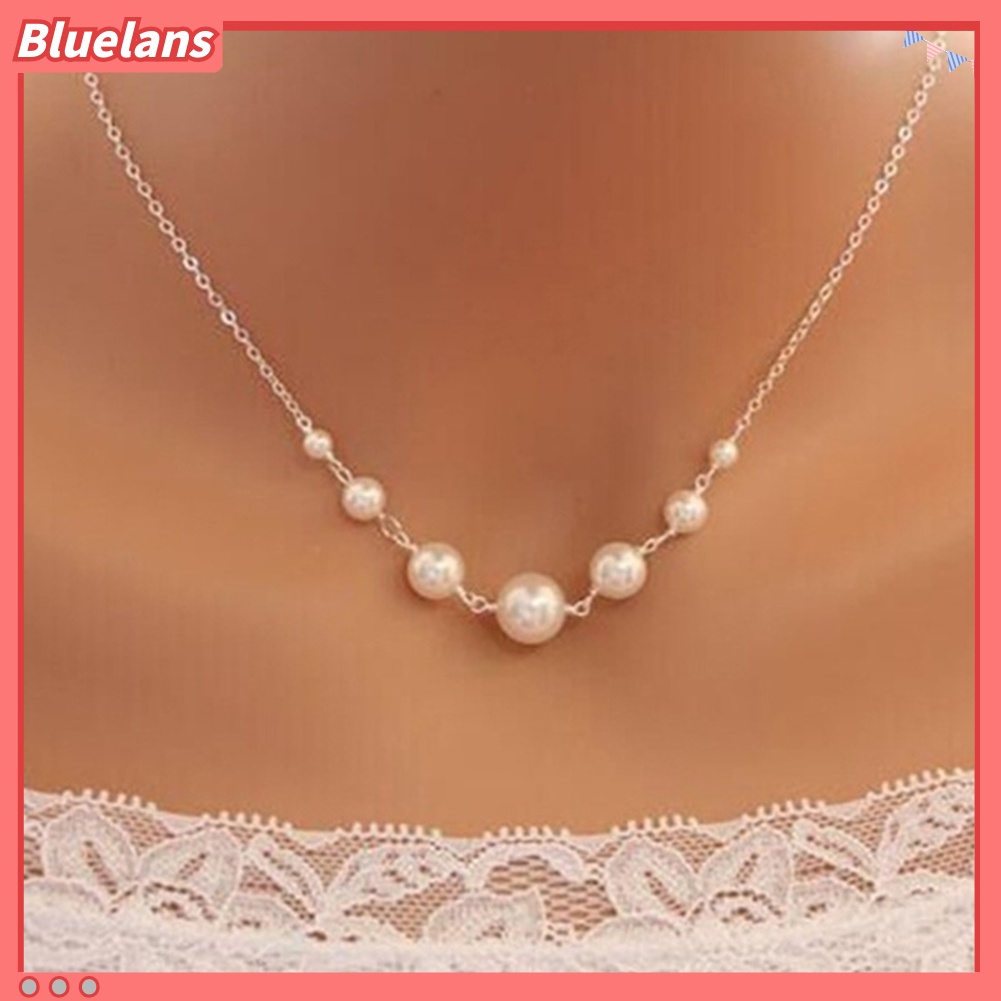 Bluelans Fashion Women Faux Pearl Beaded Single-layer Chain Necklace Banquet Jewelry Gift