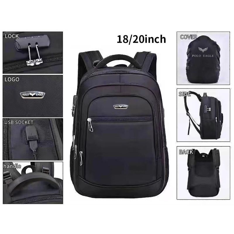 (import) Tas ransel POLO EAGLE 18in Expanding Free raincover+USB